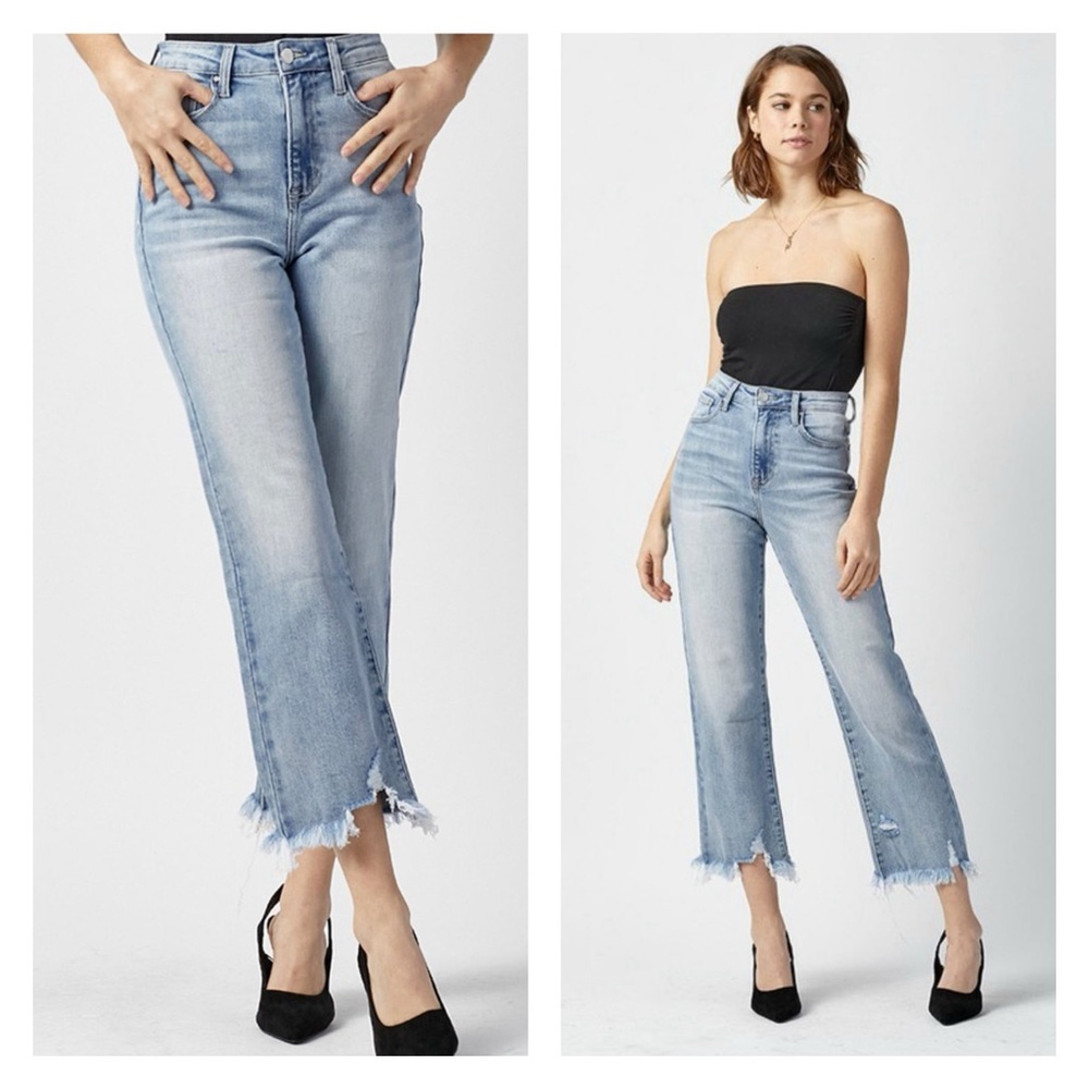 Risen Jeans - High Rise - Frayed Hem- 5184 - Medium Wash
